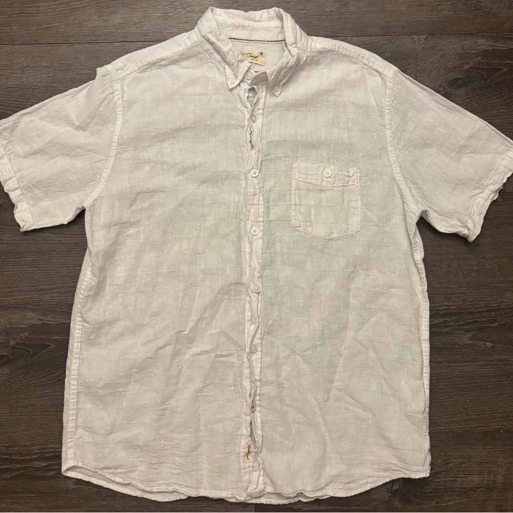 weatherproof vintage men's short sleeve washable linen woven shirt